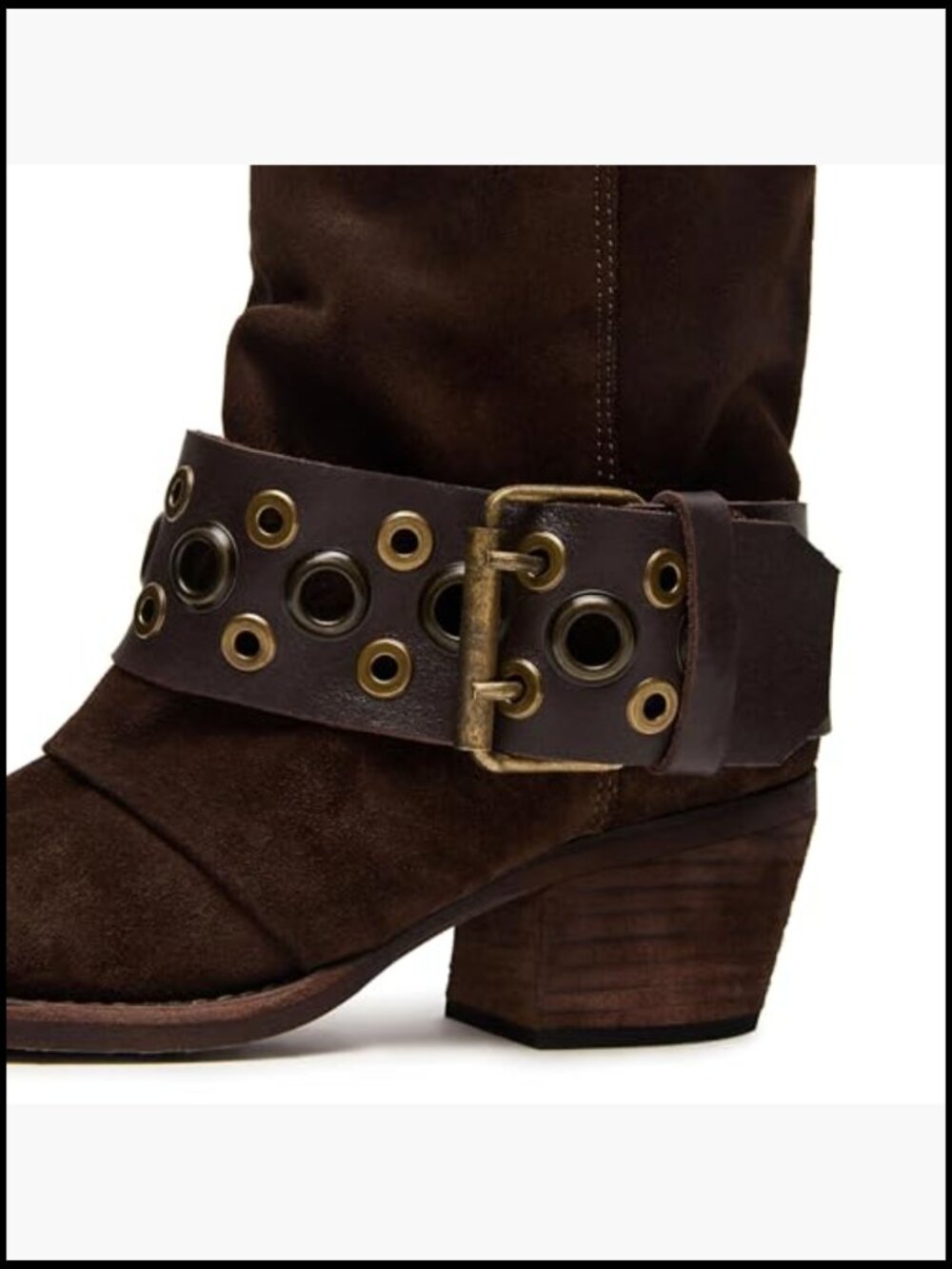 Suede Pointed Toe Cowboy Boots Chunky Heel Mid Calf Western Shoes - Picture 5 of 5